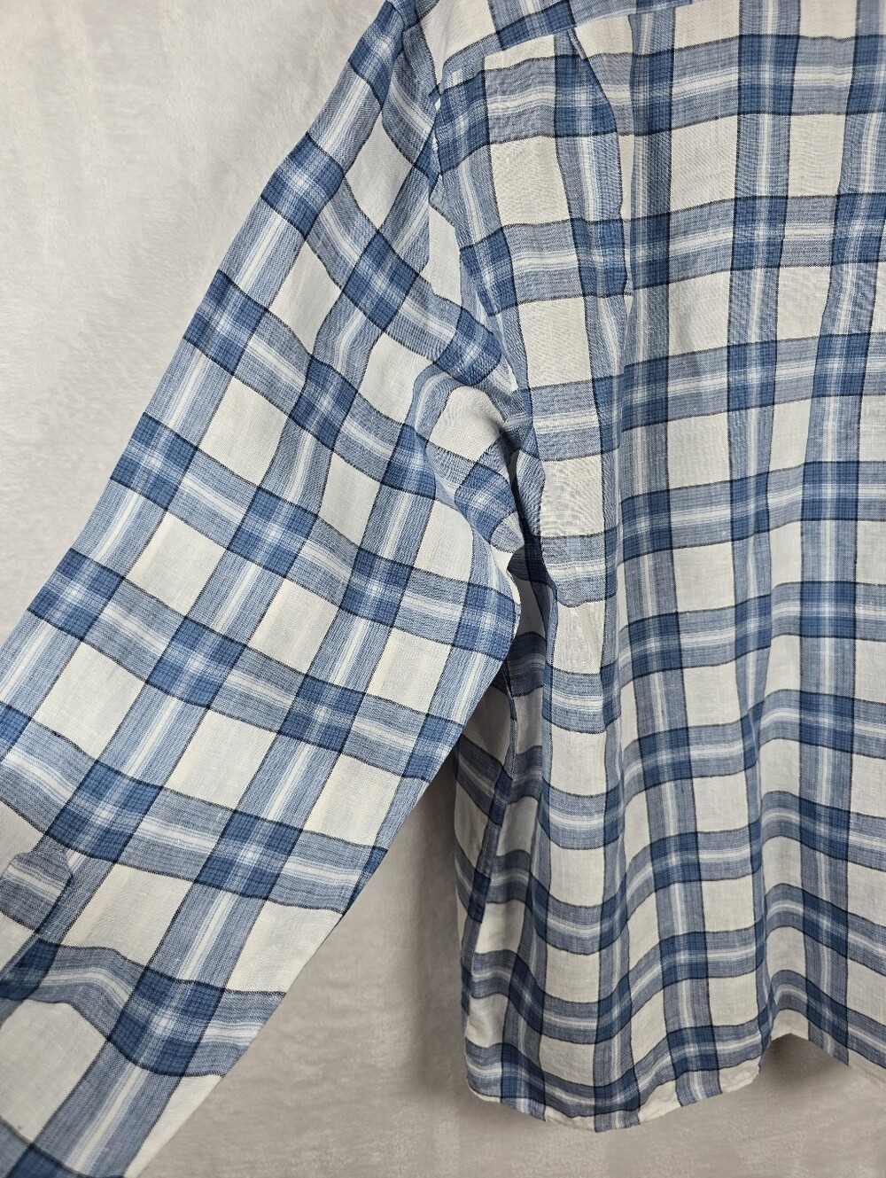 Peter Millar 100% Linen Blue Plaid Button Down Shirt Long Sleeve Sz. XL - Picture 9 of 15